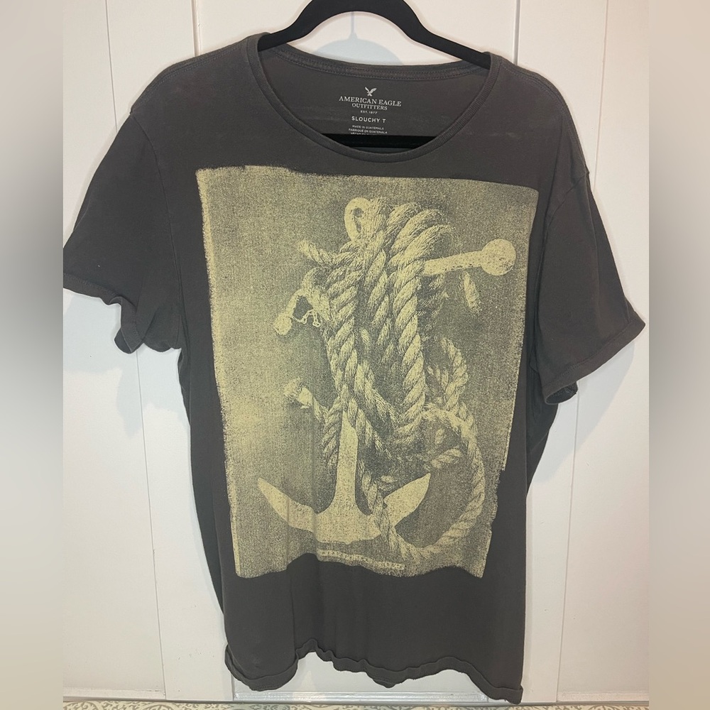 American Eagle Anvil Rope Grey/Yellow Graphic TShirt Size Mens Large Preloved